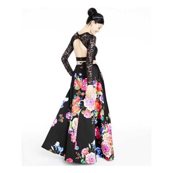 NWT B DARLIN Womens Black Floral A-Line Formal Skirt Size: 7\8 - Picture 2 of 5